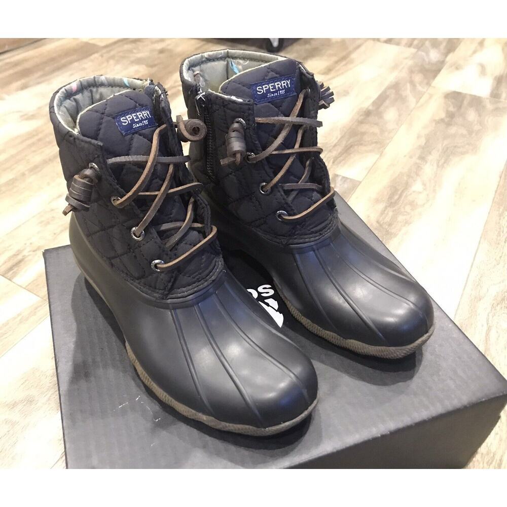 EUC Womens Sperry Black Quilted Duck/Rain Snow Boots Size 6 - Picture 3 of 11